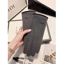 Gloves female autumn and winter male couples plus velvet thickened warm and cold-proof cute imitation rabbit velvet outdoor riding thin driving touch screen