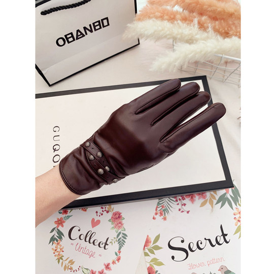 Sheepskin Gloves for Women, Autumn and Winter, Touchscreen, Thin Style, Driving, Fleece-Lined, Thickened, Cold-Proof, Warm, Cycling, Cute, Genuine Leather, Hand-Friendly