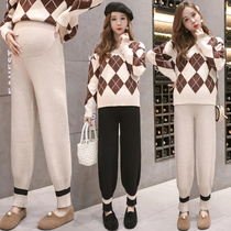 Pregnant womens pants plus fat plus size 200 kg autumn and winter fashion knitted loose wide-leg belly support wool leggings