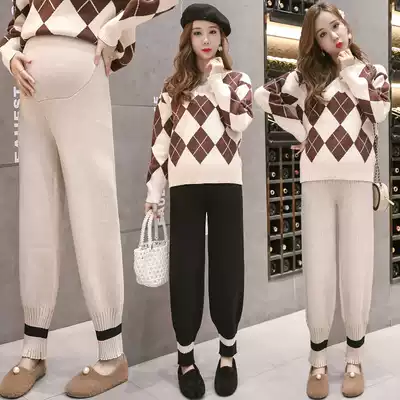 Pregnant women pants plus fat plus size 200 Jin autumn and winter fashion knitted loose wide leg belly wool pants
