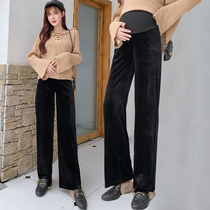  Fat plus size pregnant women autumn and winter velvet pants fat mm loose wide leg belly support casual mopping trousers 200 kg