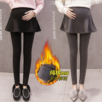  Fat mm large size pregnant women fake two-piece culottes plus velvet thickened winter bottoming outer wear belly pants 200 kg