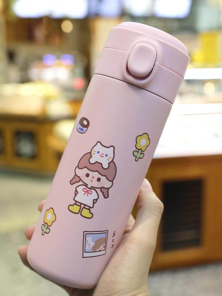 Japanese ZD girl high face value student water glass portable day series insulated cup bounce cover catch straight drinking cup