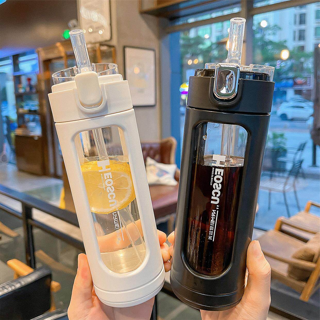 Japanese ZD business straw glass cup fresh couple anti-burn and heat insulation male and female on-board office tea cup