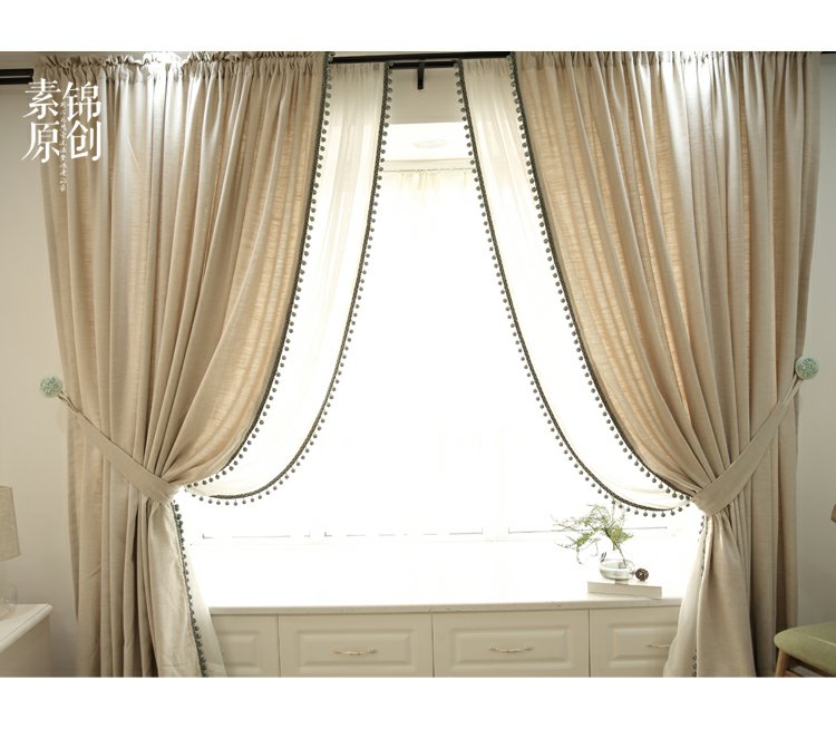 [Yu Nian Jin Shi] Mỹ đơn giản hiện đại bông và vải lanh màu sàn một nửa bóng râm rèm cửa sổ phòng ngủ tùy chỉnh - Phụ kiện rèm cửa móc treo rèm