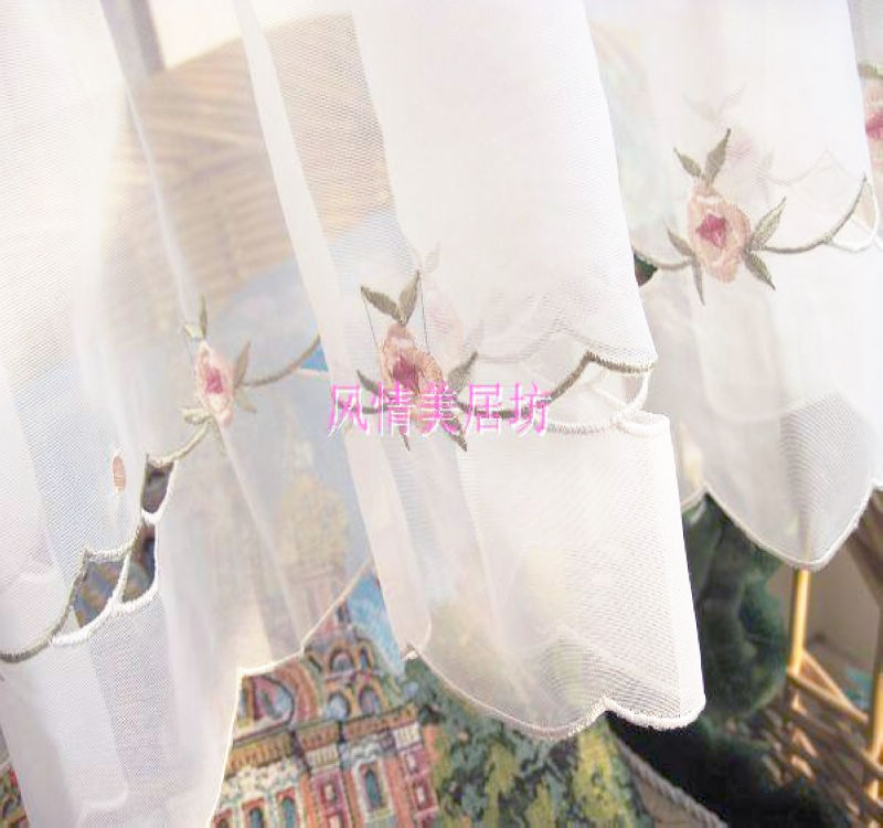 Pastoral Rose hollow embroidery foreign trade curtains short coffee curtain worn pole drifting window bedroom shading yarn curtain