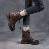 Hollowed-out Martin Boots Woman Summer High Help Cool Boots 2022 New Breathable Bull Leather Cave Shoes Inglle Retro Short Boots