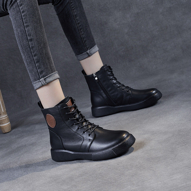 Soft leather Martin boots woman flat bottom 2022 autumn and winter Inn wind retro genuine leather short boots high cylinder 100 lap casual leather shoes