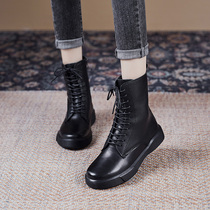Genuine leather Martin boots woman flat bottom 2022 autumn and winter soft bottom soft face Inlan retro short boots High bunch of casual leather shoes