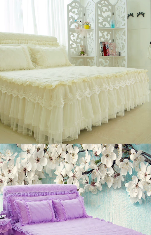 Váy ngủ bằng vải cotton dày phủ giường đơn mảnh Phiên bản Hàn Quốc của Bộ giường công chúa váy chống trượt Váy Simmons bảo vệ