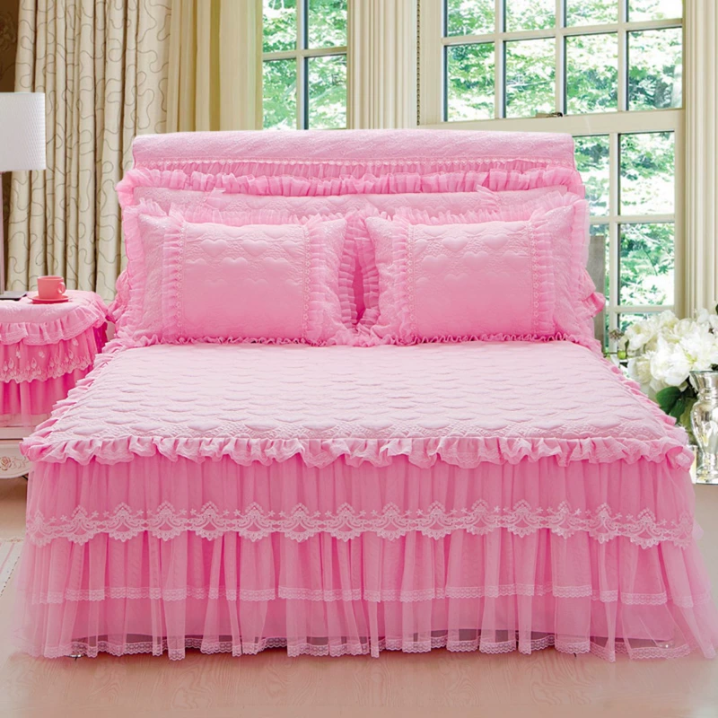 Váy ngủ bằng vải cotton dày phủ giường đơn mảnh Phiên bản Hàn Quốc của Bộ giường công chúa váy chống trượt Váy Simmons bảo vệ