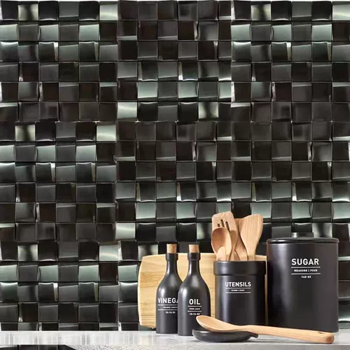 Серебряная металлическая черная мозаика из нержавеющей стали, 3D, зеркальный эффект