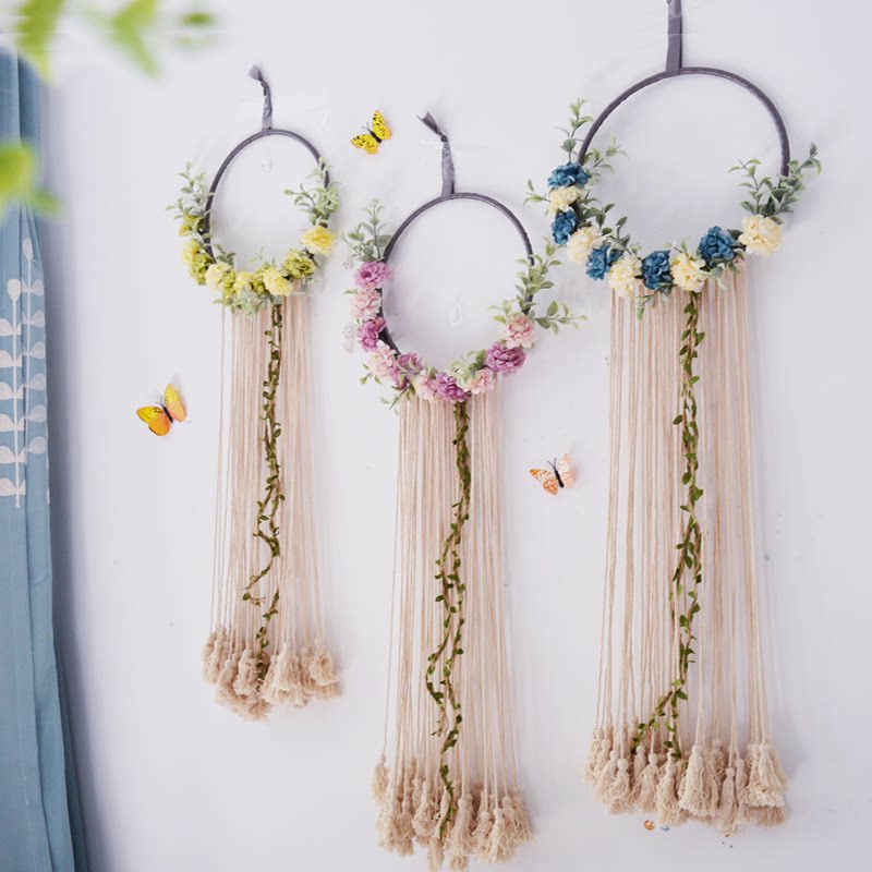 Tassel wall pendant Simulation flower plant hanging wall decoration Simple Nordic Japanese INS wall hanging living room dining room