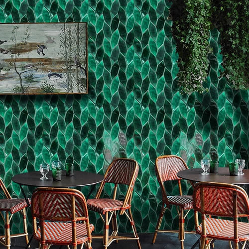 Арт -туалетные чернила, зеленый северный стиль личность, листовой фон кухонная стена кирпичная мозаичная плитка ресторан