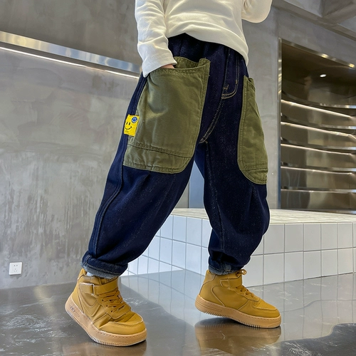 Утепленные штаны для мальчиков, детские осенние джинсы, коллекция 2022, подходит для подростков