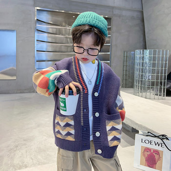Boys' thickened knitted cardigan sweater jacket trend Boys' thickened knitted cardigan sweater jacket trend