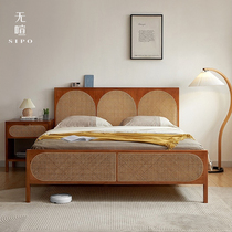 Wuxi Xunmeng Rattan Bed solid wood rattan double bed cherry wood color rattan bed 1 8 meters master bedroom wedding bed 1 5 meters