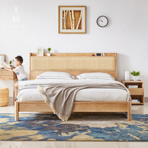 Wuxi Yunqi King Bed Nordic solid wood rattan double bed modern simple double bed bedroom bed