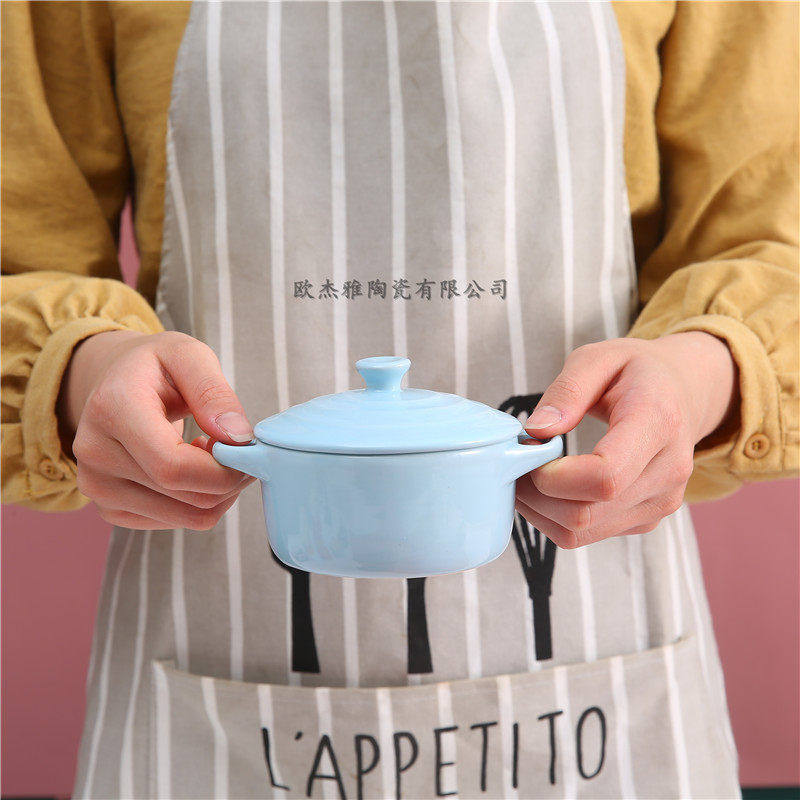 Japanese-style binaural stew pot ceramic with lid water-proof stew pot small soup cup household simple steamed egg bowl bird's nest cup baking bowl