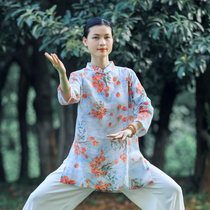 For Fenghua improved Tai Chi suit womens new elegant Ramie sleeve Tai Chi practice suit Chinese style summer thin section