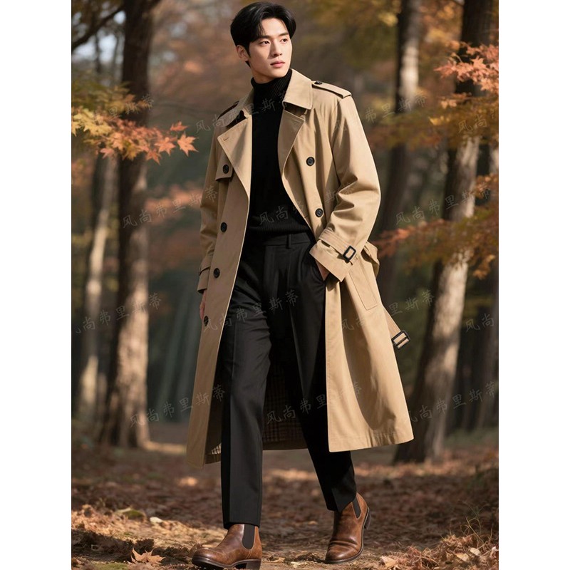 Британский модный бренд, весенне-осенний мужской удлиненный тренч в британском стиле, двубортное деловое повседневное пальто, куртка для мужчин