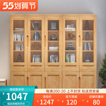 Nordic Bookcase Original Wood Color Solid Wood Bookshelf With Glass Door Three Doors Four Doors Five Doors Office Documents Cabinet