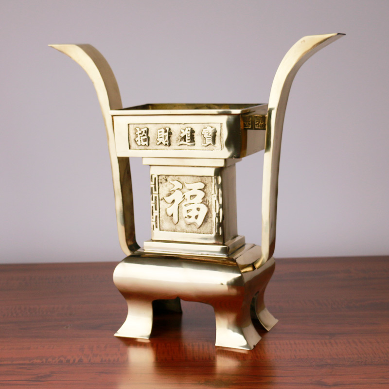 Pure incense burner Pure copper four-legged retro incense burner Xuande Furnace Polished clean surface handmade incense burner incense plug line incense burner large