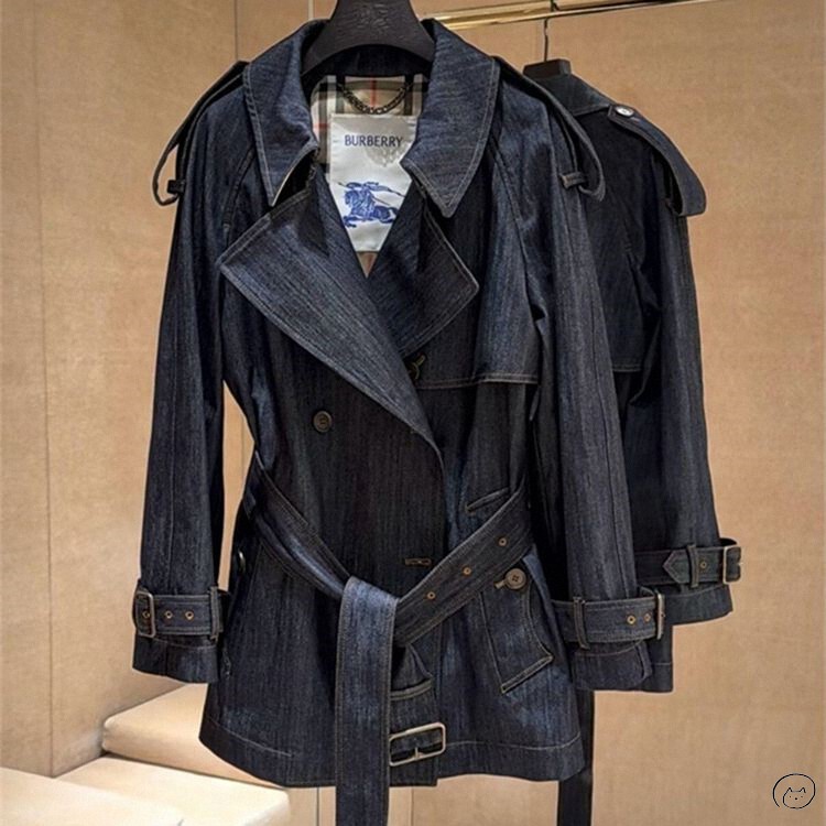 Burberry New Double-Breasted Belted Waist Denim Trench Coat Jacket for Women and Men Burberry New Double-Breasted Belted Waist Denim Trench Coat Jacket for Women and Men