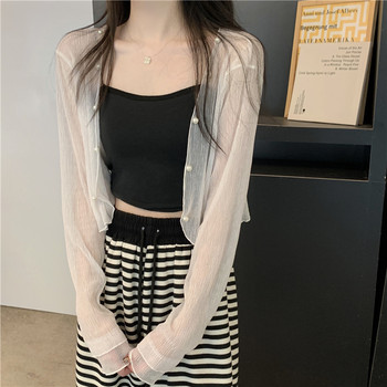 Ice silk lace sun protection cardigan women's thin summer waistcoat outer air condition shirt see-through top jacket with suspender skirt