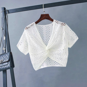 ແມ່ຍິງ summer 2023 ໃຫມ່ ice silk small jacket shawl blouse knitted short style with suspender skirt sun protection clothes cardigan