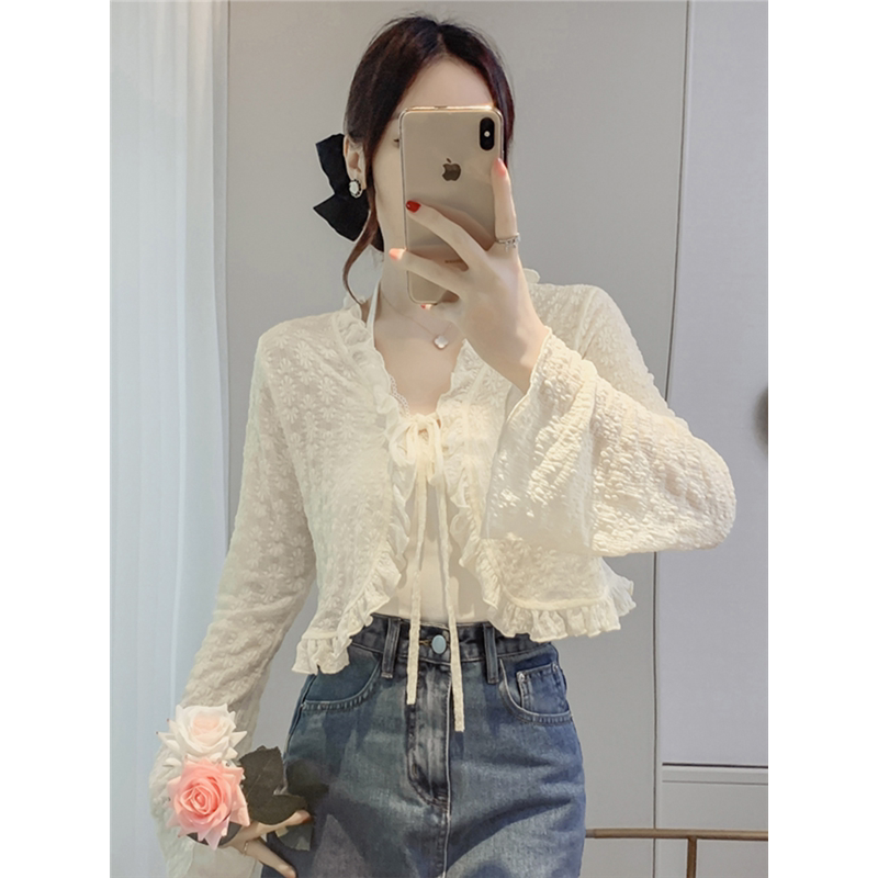 Lace Chiffon Sun Protection Clothing for Women, New Summer Style, Paired with a Suspender Skirt, Short Cardigan, Thin Cover-Up