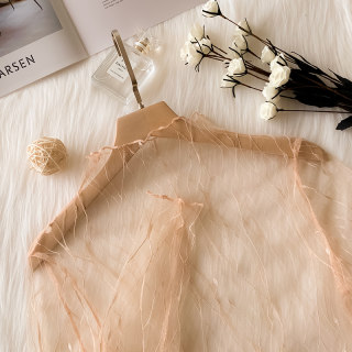 Women's long-sleeved thin gauze mesh top bottoming shirt