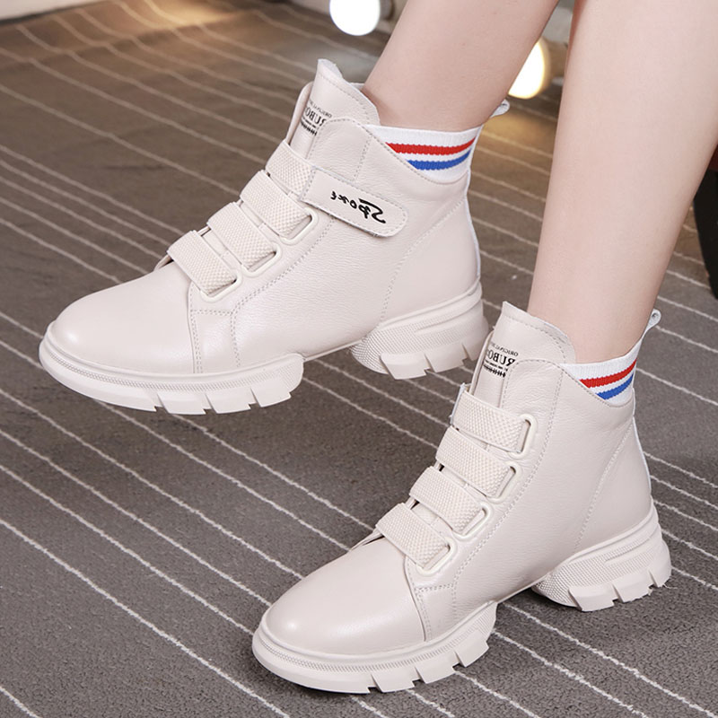 2022 new stylish big size Martin boots women 40-43 genuine leather magic sticker sloppy shoes 42 flat-bottomed comfort women's shoes