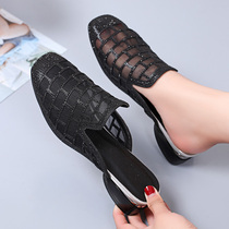 2021 new summer flat fashion large size slippers women outside wear 41-43 a pedal bag net gauze women