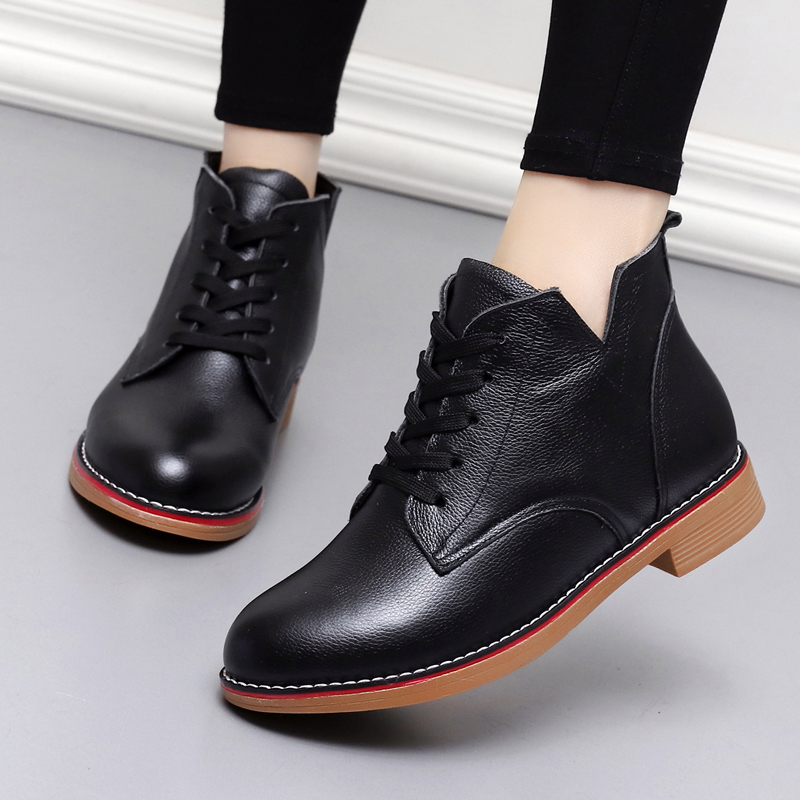 New Spring Fashion Genuine Leather Bull Gluten Bottom Soft Leather Big Size Short Boots Woman 40-43 Flat Bottom Plus Suede 41 Leather Shoes 2022