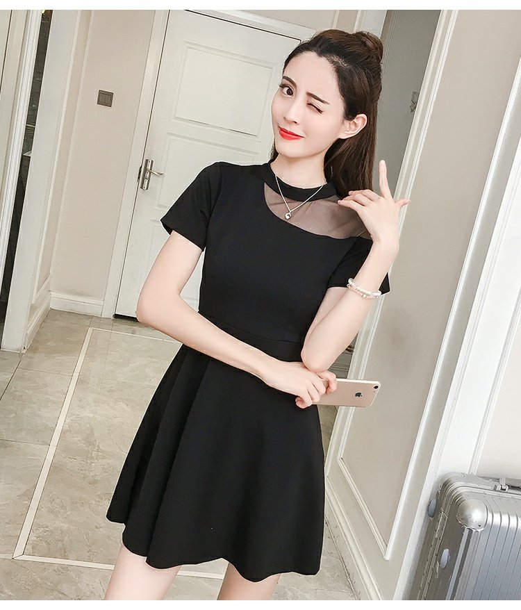 Mùa hè 2018 mới váy lưới khí chất gợi cảm Hepburn Váy đen nhỏ được sukol đen một chiếc váy nữ váy suông chữ a cho người béo