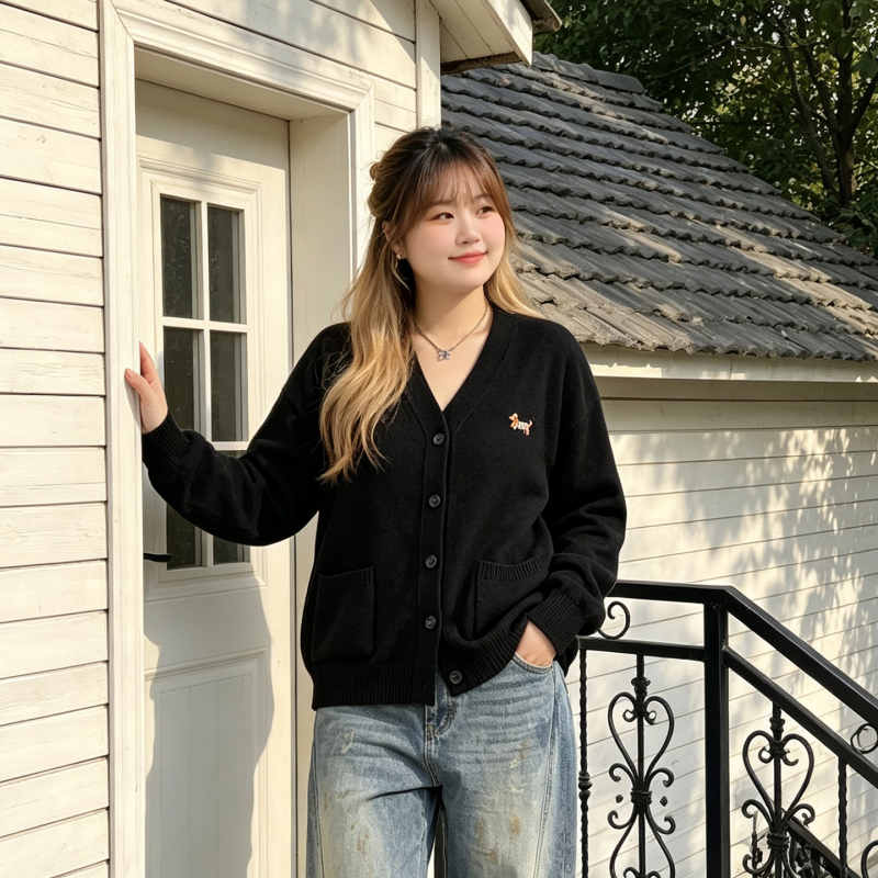 150kg Plus Size Buttoned Lazy Style Knitted Cardigan Sweater Jacket for Chubby Women, New Autumn Slimming Long Sleeve Top