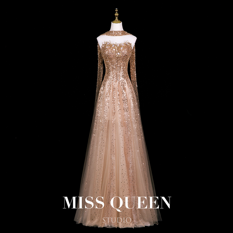 Missqueen Original Design Gold High-End Heavy Beaded Embroidery "Platinum Evening" Wedding Toast Dress Bridal Gown Missqueen Original Design Gold High-End Heavy Beaded Embroidery "Platinum Evening" Wedding Toast Dress Bridal Gown