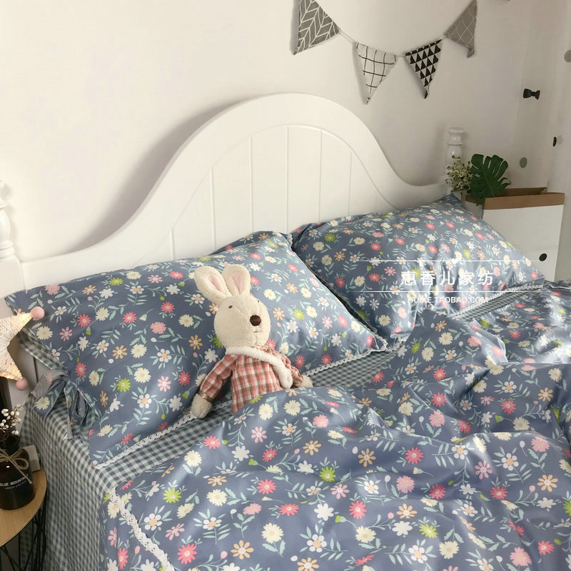 Hàn Quốc cô gái bông tim ins denim 1.8m ròng đỏ bông ren công chúa mục vụ giường hoa vải quilt - Bộ đồ giường bốn mảnh mẫu chăn ga gối đệm đẹp