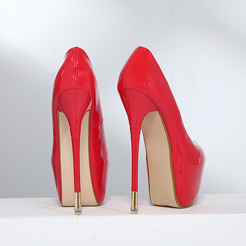 Heavenly High 17cm Ultra High Heels Red Patent Leather Platform Stiletto Nightclub Sexy Catwalk Shoes White Wedding Shoes for Women