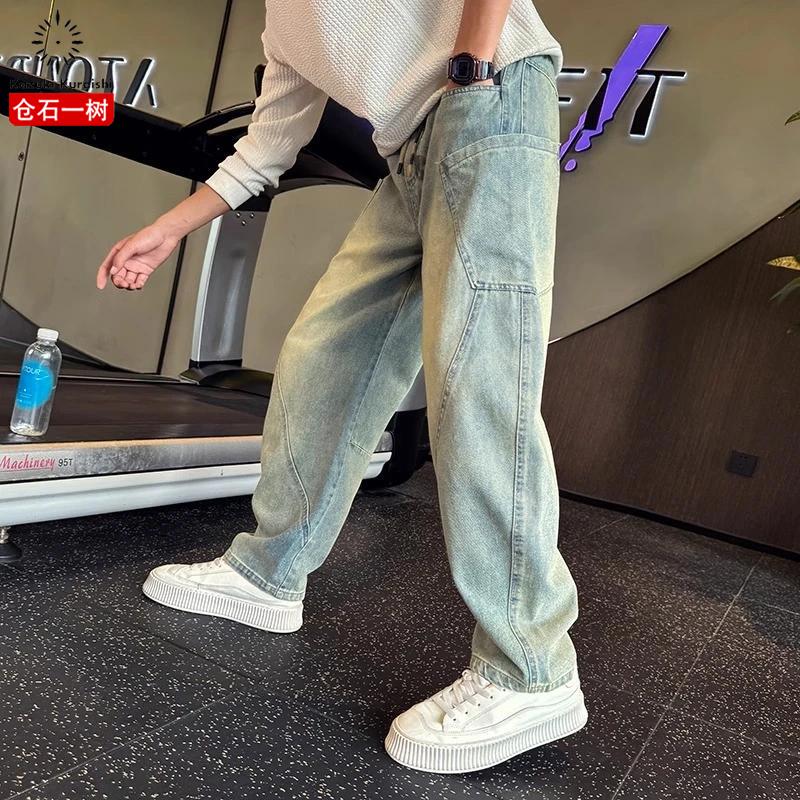 Kangshi Yishu American-Style Trendy Brand Three-Dimensional Cut Scimitar Jeans for Men, Spring and Autumn Vintage Straight-Leg Casual Trousers