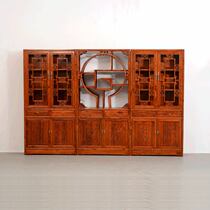 Chinese style solid wood combination bookcase bookshelf classical bookcase three combination new store promotion send wooden frame packaging