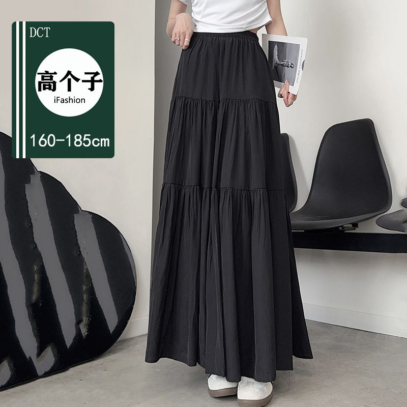 Tall Women's Patchwork Cake Skirt, New Spring and Summer Style, Drapey French Pleated Long Skirt, Extended Version