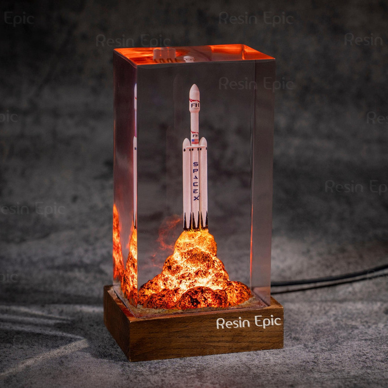 Spacex Starship Rocket Launch Epoxy Resin Night Light Bedside Lamp Ambient Light Starship 3D Model Gift
