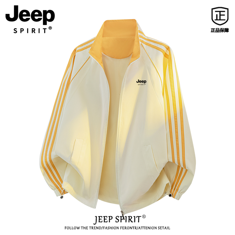 Jeep Spirit American-Style Three-Stripe Jacket for Men, Autumn Casual Sports Windproof Couple's Loose Coat