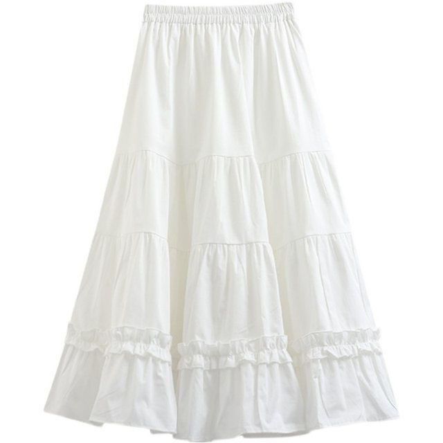 Spliced Ruffled 2025 Mid-Length New High-Waisted Slimming Spring and Summer Petite Drapey Tiered White Skirt Spliced Ruffled 2025 Mid-Length New High-Waisted Slimming Spring and Summer Petite Drapey Tiered White Skirt