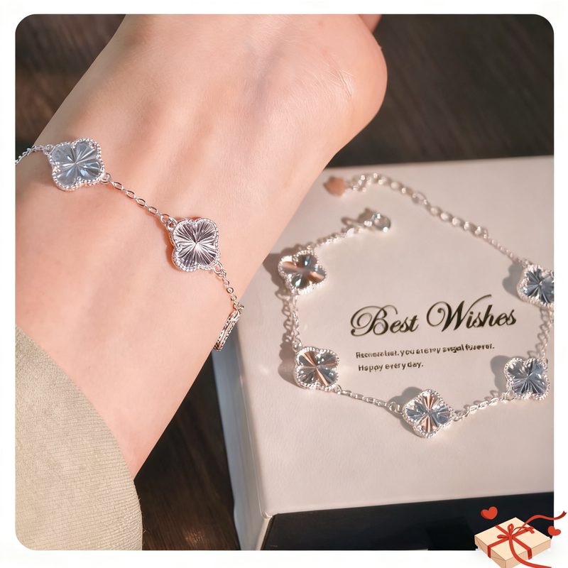 Four-Leaf Clover 999 Silver Bracelet for Women, Pure Silver Five-Flower Laser Silver Bracelet, Niche Design, Gift for Best Friend or Girlfriend Four-Leaf Clover 999 Silver Bracelet for Women, Pure Silver Five-Flower Laser Silver Bracelet, Niche Design, Gift for Best Friend or Girlfriend