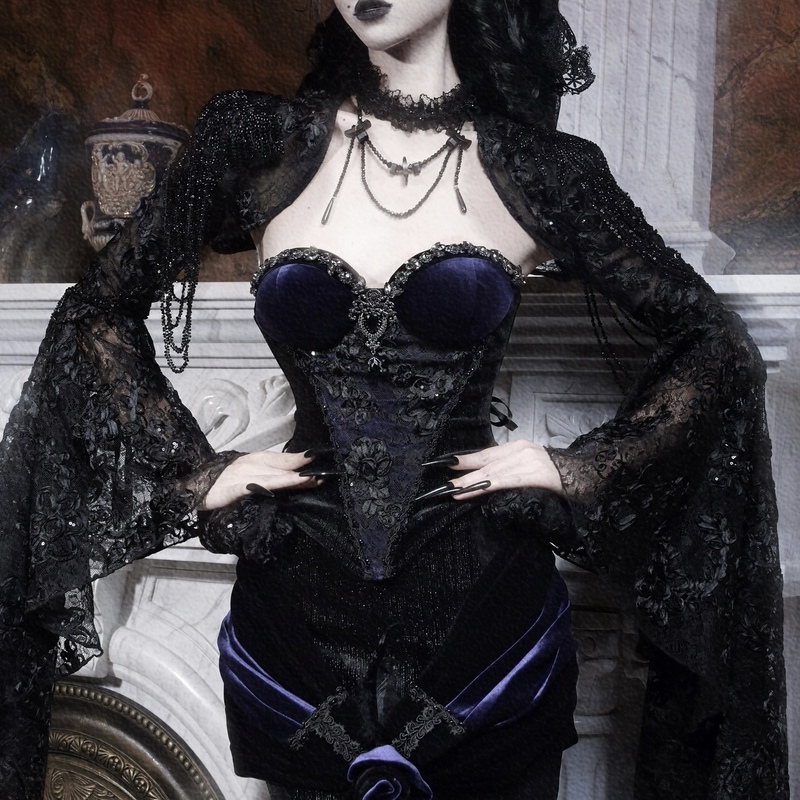 Blood Supply Original ◆ Day of Mourning Gothic European Style Luxurious Sparkling Diamond Velvet Slim-Fit Dress Corset Autumn Blood Supply Original ◆ Day of Mourning Gothic European Style Luxurious Sparkling Diamond Velvet Slim-Fit Dress Corset Autumn