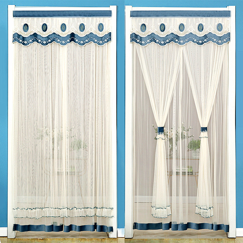 Lace Door Curtain for Home Use, Summer Mosquito-Proof, Bedroom and Kitchen Fabric Partition Curtain, Decorative Sheer Curtain with Magic Tape, No Drilling Required