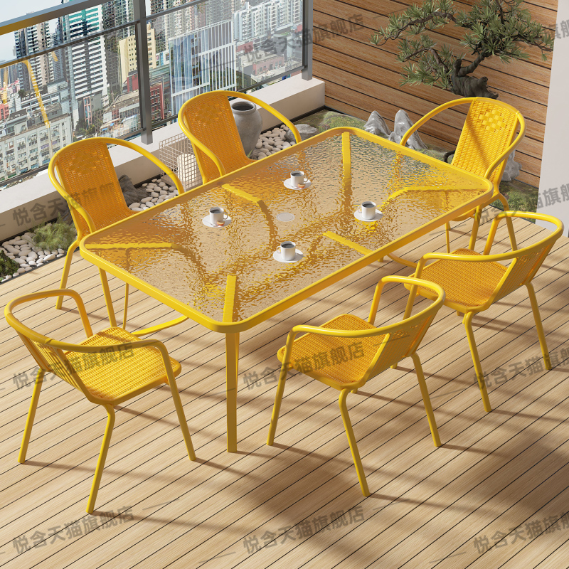 Outdoor Table and Chair Set for Courtyard, Tea Drinking, Balcony, Leisure, Long Table, Simple and Unique, Shop Exterior Display Area Table